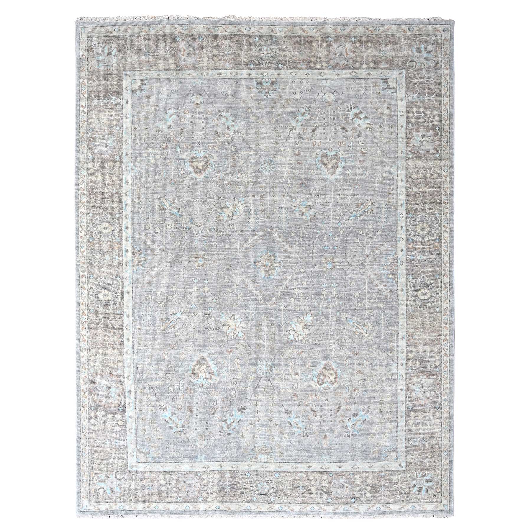 Medium Gray, Tone On Tone, Oushak Design, Hand Knotted, Lush and Plush, Supple Collection, All Wool, Soft Pile, Natural Dyes, Oriental Rug